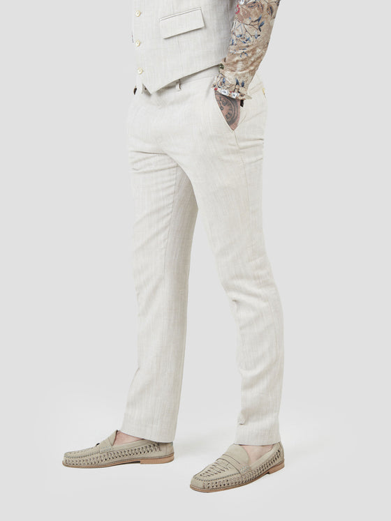 Linen cotton mens tailored trouser taupe pearly king