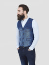 Regular fit mens cotton denim look indigo single breasted waistcoat pearly king