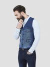 Regular fit mens cotton denim look indigo single breasted waistcoat pearly king