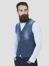 Regular fit mens cotton denim look indigo single breasted waistcoat pearly king