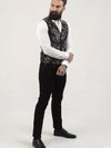 Regular fit mens stretch cotton twill black floral single breasted blazer pearly king