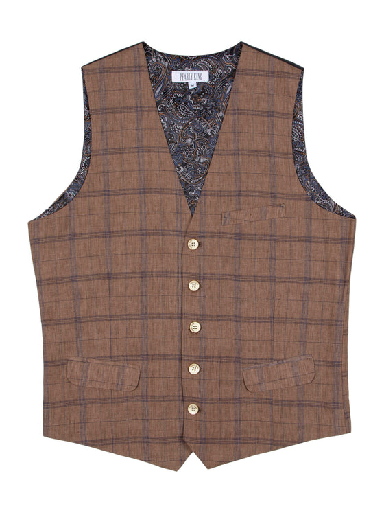 Regular Fit Haul Beige Check Single Breasted Waistcoat