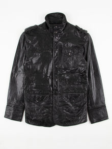 Boxy Fit Shelter Black Leather Jacket