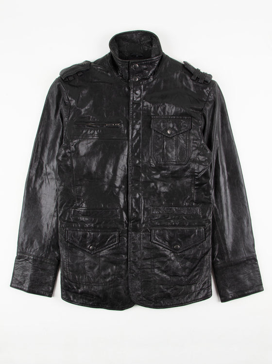 Boxy Fit Shelter Black Leather Jacket