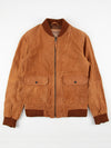 Regular Fit Vivid Cognac Suede Leather Bomber Jacket