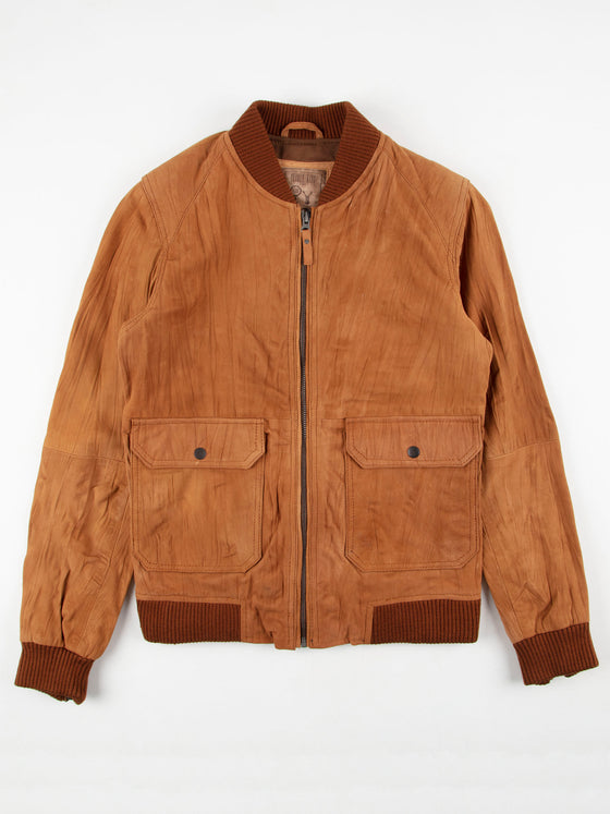 Regular Fit Vivid Cognac Mens Suede Leather Jacket Pearly King