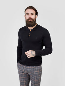  Regular Fit Lure Black Long Sleeve Knitted Polo Shirt