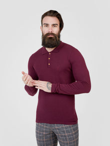  Regular Fit Lure Burgundy Long Sleeve Knitted Polo Shirt