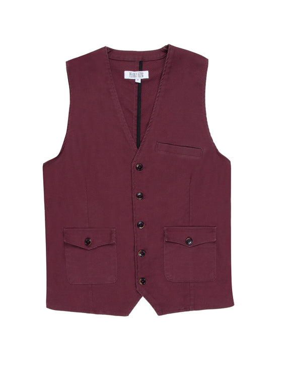 Regular Fit Haste Burgundy Twill Single Breasted Waistcoat